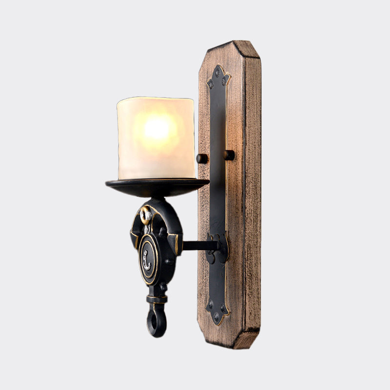 Black Cylinder Wall Hanging Light Industrial Frosted Glass 1/2-Light Dining Room Sconce with Anchor Design Clearhalo 'Industrial wall lights' 'Industrial' 'Middle century wall lights' 'Rustic wall lights' 'Tiffany' 'Wall Lamps & Sconces' 'Wall Lights' Lighting' 791732