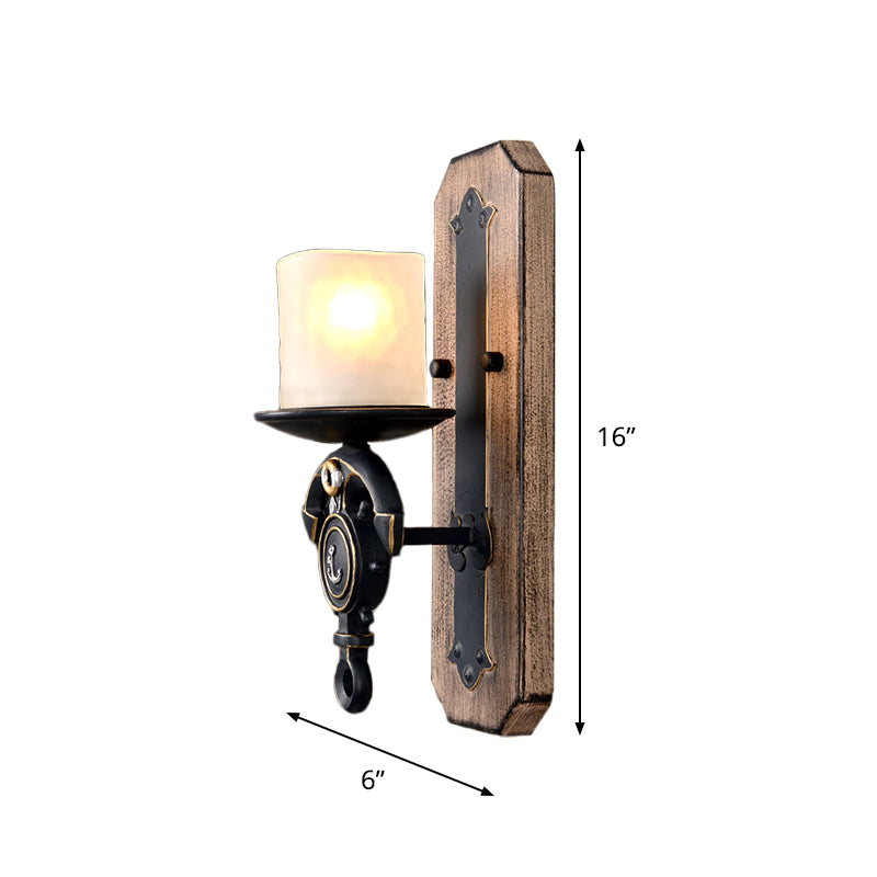 Black Cylinder Wall Hanging Light Industrial Frosted Glass 1/2-Light Dining Room Sconce with Anchor Design Clearhalo 'Industrial wall lights' 'Industrial' 'Middle century wall lights' 'Rustic wall lights' 'Tiffany' 'Wall Lamps & Sconces' 'Wall Lights' Lighting' 791733