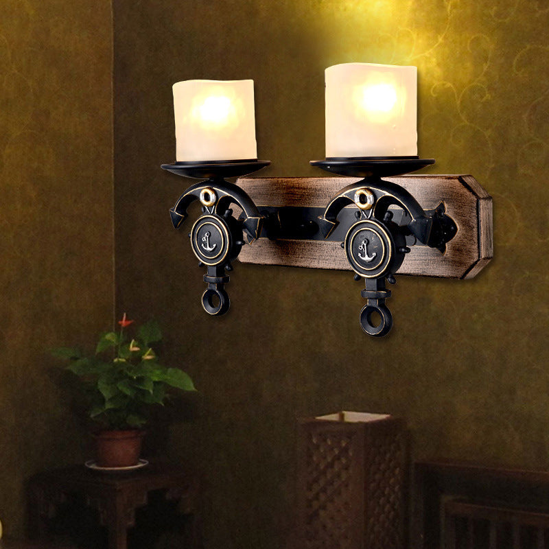 Black Cylinder Wall Hanging Light Industrial Frosted Glass 1/2-Light Dining Room Sconce with Anchor Design Clearhalo 'Industrial wall lights' 'Industrial' 'Middle century wall lights' 'Rustic wall lights' 'Tiffany' 'Wall Lamps & Sconces' 'Wall Lights' Lighting' 791735