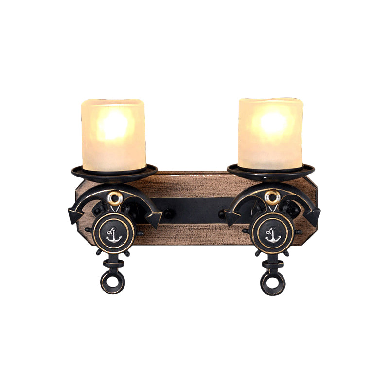 Black Cylinder Wall Hanging Light Industrial Frosted Glass 1/2-Light Dining Room Sconce with Anchor Design Clearhalo 'Industrial wall lights' 'Industrial' 'Middle century wall lights' 'Rustic wall lights' 'Tiffany' 'Wall Lamps & Sconces' 'Wall Lights' Lighting' 791736