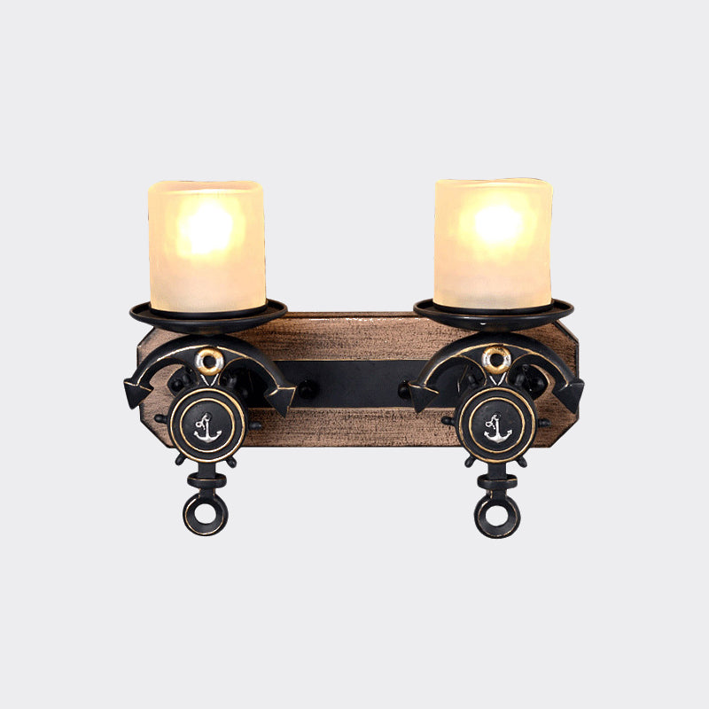 Black Cylinder Wall Hanging Light Industrial Frosted Glass 1/2-Light Dining Room Sconce with Anchor Design Clearhalo 'Industrial wall lights' 'Industrial' 'Middle century wall lights' 'Rustic wall lights' 'Tiffany' 'Wall Lamps & Sconces' 'Wall Lights' Lighting' 791737