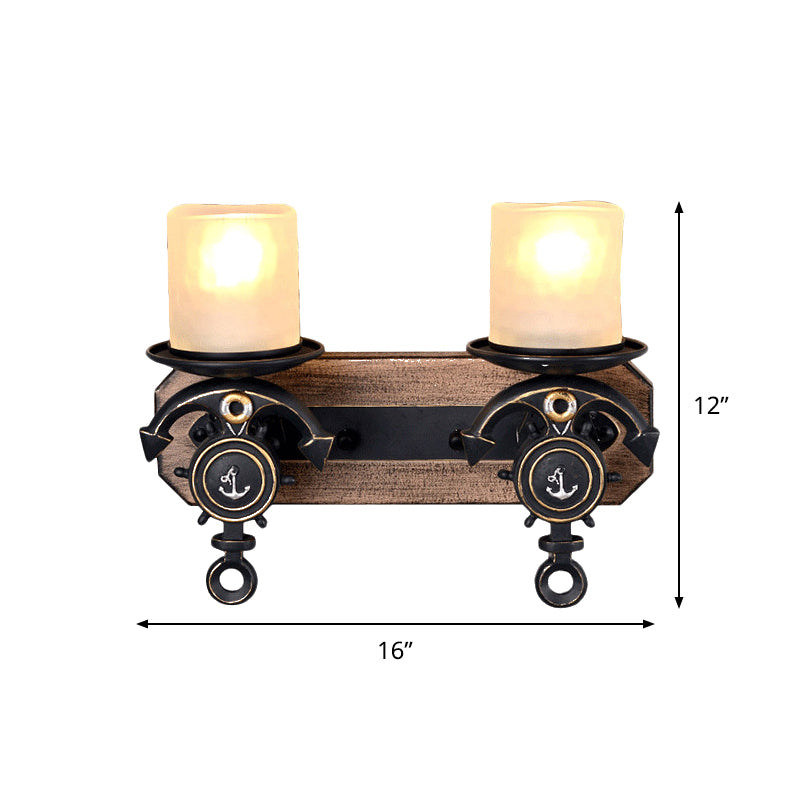 Black Cylinder Wall Hanging Light Industrial Frosted Glass 1/2-Light Dining Room Sconce with Anchor Design Clearhalo 'Industrial wall lights' 'Industrial' 'Middle century wall lights' 'Rustic wall lights' 'Tiffany' 'Wall Lamps & Sconces' 'Wall Lights' Lighting' 791738