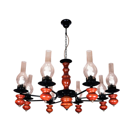 Vase Dining Room Pendant Chandelier Coastal Clear Glass 8 Heads Hanging Lamp Kit with Red Brown Wood Base Clearhalo 'Cast Iron' 'Ceiling Lights' 'Chandeliers' 'Industrial Chandeliers' 'Industrial' 'Metal' 'Middle Century Chandeliers' 'Rustic Chandeliers' 'Tiffany' Lighting' 791740