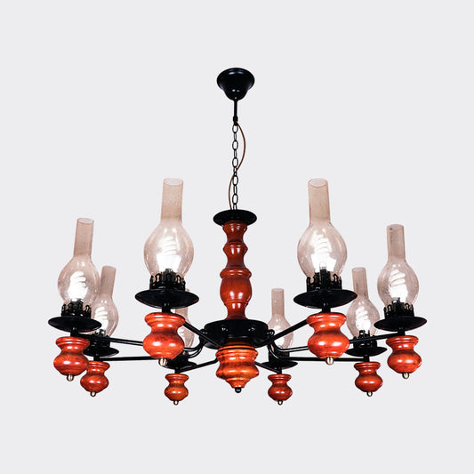 Vase Dining Room Pendant Chandelier Coastal Clear Glass 8 Heads Hanging Lamp Kit with Red Brown Wood Base Clearhalo 'Cast Iron' 'Ceiling Lights' 'Chandeliers' 'Industrial Chandeliers' 'Industrial' 'Metal' 'Middle Century Chandeliers' 'Rustic Chandeliers' 'Tiffany' Lighting' 791741
