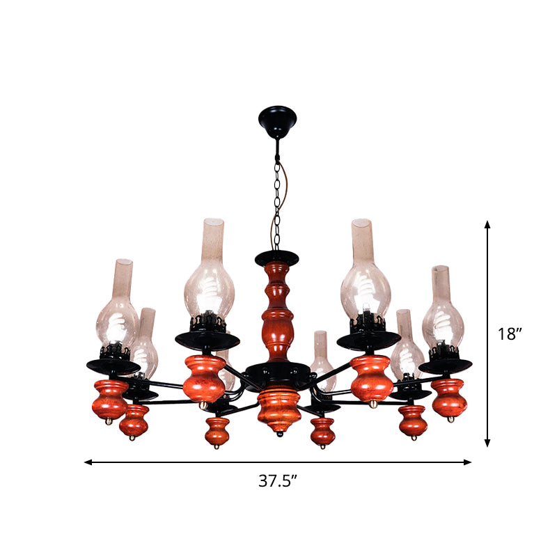 Vase Dining Room Pendant Chandelier Coastal Clear Glass 8 Heads Hanging Lamp Kit with Red Brown Wood Base Clearhalo 'Cast Iron' 'Ceiling Lights' 'Chandeliers' 'Industrial Chandeliers' 'Industrial' 'Metal' 'Middle Century Chandeliers' 'Rustic Chandeliers' 'Tiffany' Lighting' 791742