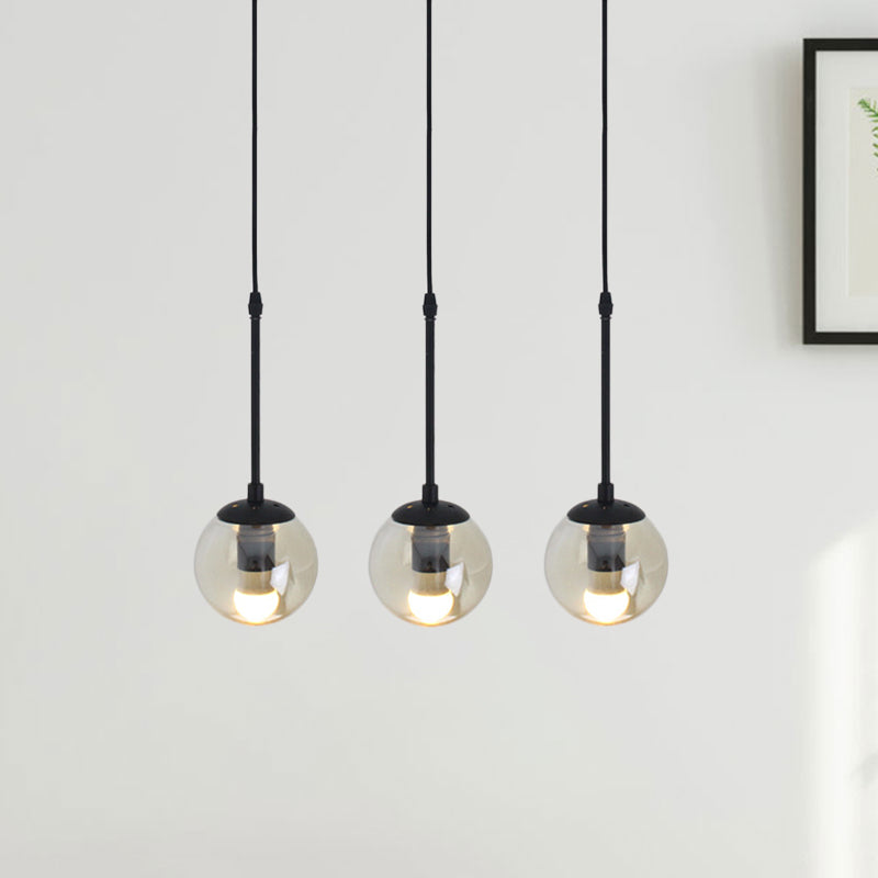 Clear Glass Black Cluster Pendant Light Globe 3/5/10 Heads Industrial Hanging Lamp Kit with Linear/Round Canopy Clearhalo 'Ceiling Lights' 'Chandeliers' 'Glass shade' 'Glass' 'Industrial Pendants' 'Industrial' 'Middle Century Pendants' 'Pendant Lights' 'Pendants' 'Tiffany' Lighting' 791756