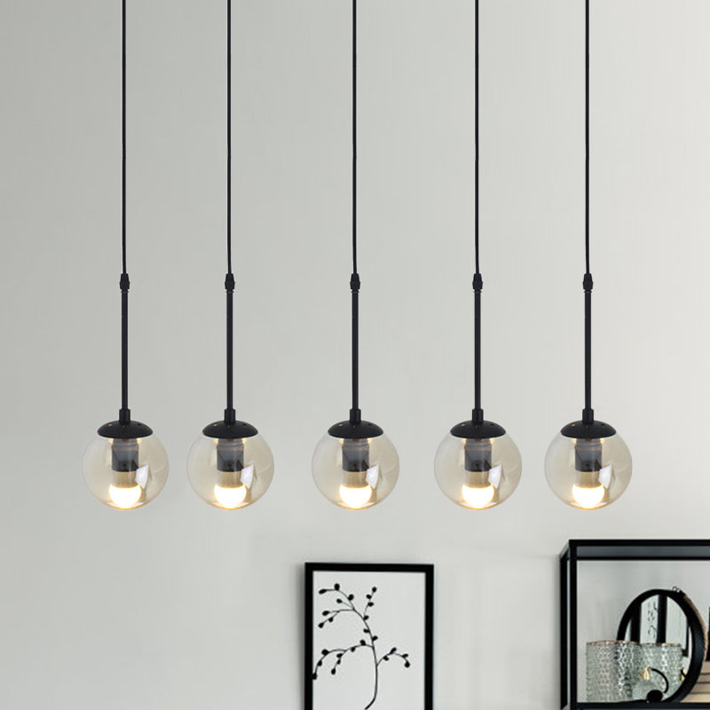 Clear Glass Black Cluster Pendant Light Globe 3/5/10 Heads Industrial Hanging Lamp Kit with Linear/Round Canopy Clearhalo 'Ceiling Lights' 'Chandeliers' 'Glass shade' 'Glass' 'Industrial Pendants' 'Industrial' 'Middle Century Pendants' 'Pendant Lights' 'Pendants' 'Tiffany' Lighting' 791760