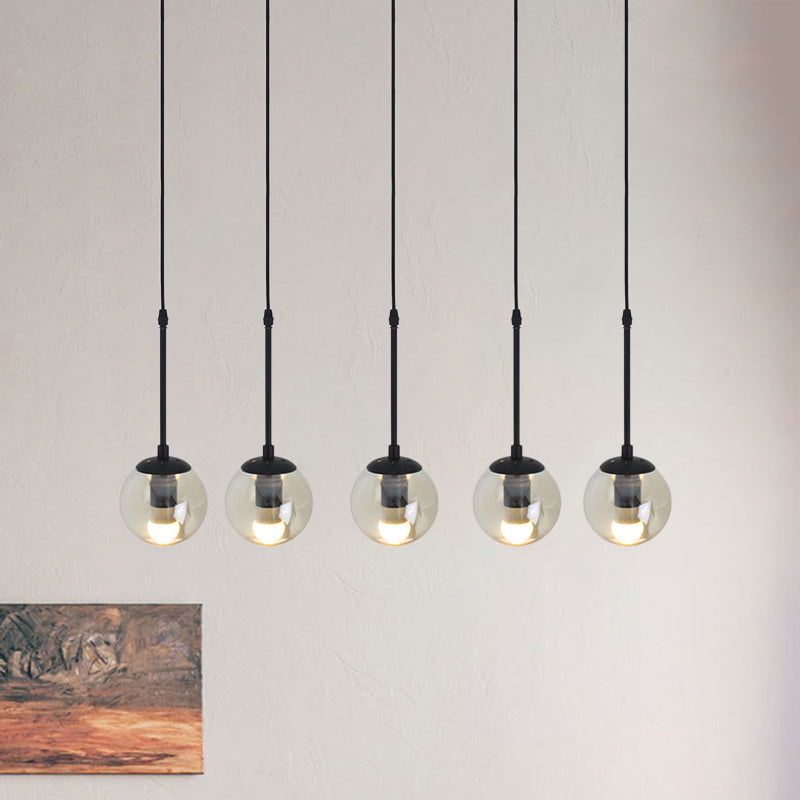 Clear Glass Black Cluster Pendant Light Globe 3/5/10 Heads Industrial Hanging Lamp Kit with Linear/Round Canopy Clearhalo 'Ceiling Lights' 'Chandeliers' 'Glass shade' 'Glass' 'Industrial Pendants' 'Industrial' 'Middle Century Pendants' 'Pendant Lights' 'Pendants' 'Tiffany' Lighting' 791761