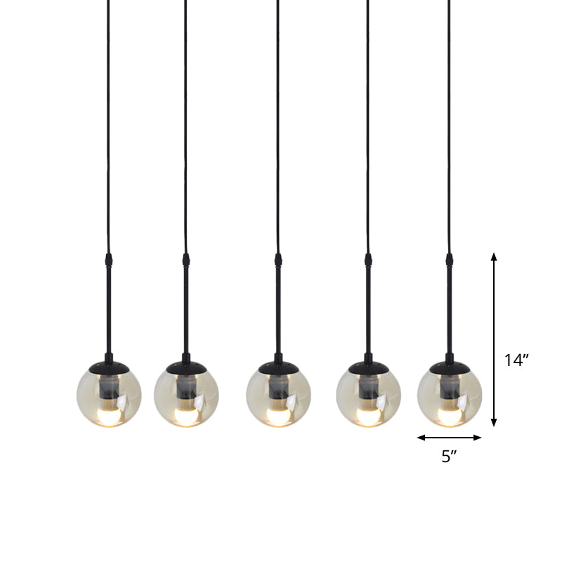 Clear Glass Black Cluster Pendant Light Globe 3/5/10 Heads Industrial Hanging Lamp Kit with Linear/Round Canopy Clearhalo 'Ceiling Lights' 'Chandeliers' 'Glass shade' 'Glass' 'Industrial Pendants' 'Industrial' 'Middle Century Pendants' 'Pendant Lights' 'Pendants' 'Tiffany' Lighting' 791763