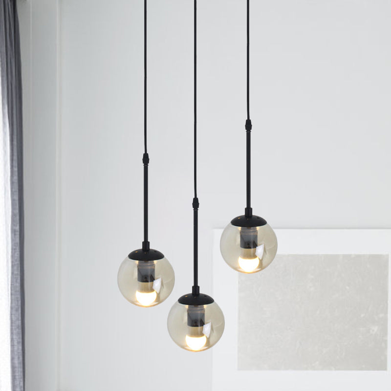 Clear Glass Black Cluster Pendant Light Globe 3/5/10 Heads Industrial Hanging Lamp Kit with Linear/Round Canopy Clearhalo 'Ceiling Lights' 'Chandeliers' 'Glass shade' 'Glass' 'Industrial Pendants' 'Industrial' 'Middle Century Pendants' 'Pendant Lights' 'Pendants' 'Tiffany' Lighting' 791765