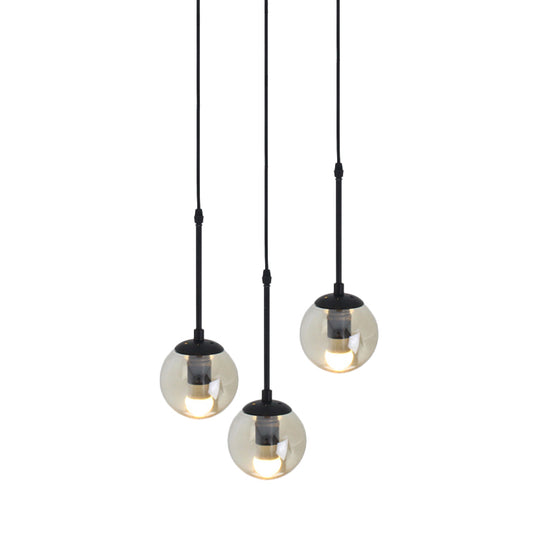 Clear Glass Black Cluster Pendant Light Globe 3/5/10 Heads Industrial Hanging Lamp Kit with Linear/Round Canopy Clearhalo 'Ceiling Lights' 'Chandeliers' 'Glass shade' 'Glass' 'Industrial Pendants' 'Industrial' 'Middle Century Pendants' 'Pendant Lights' 'Pendants' 'Tiffany' Lighting' 791766