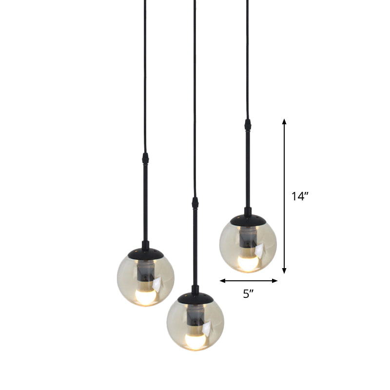 Clear Glass Black Cluster Pendant Light Globe 3/5/10 Heads Industrial Hanging Lamp Kit with Linear/Round Canopy Clearhalo 'Ceiling Lights' 'Chandeliers' 'Glass shade' 'Glass' 'Industrial Pendants' 'Industrial' 'Middle Century Pendants' 'Pendant Lights' 'Pendants' 'Tiffany' Lighting' 791768