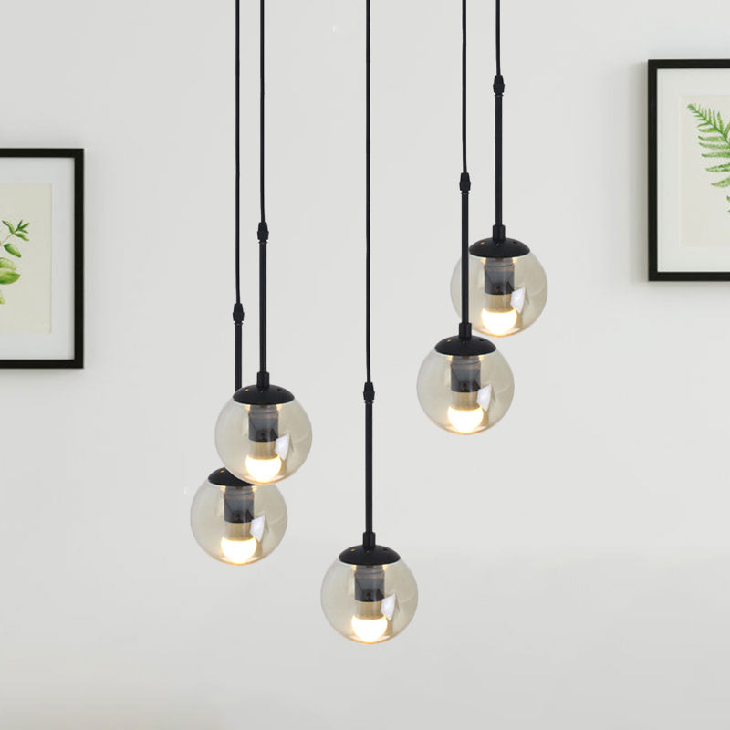 Clear Glass Black Cluster Pendant Light Globe 3/5/10 Heads Industrial Hanging Lamp Kit with Linear/Round Canopy Clearhalo 'Ceiling Lights' 'Chandeliers' 'Glass shade' 'Glass' 'Industrial Pendants' 'Industrial' 'Middle Century Pendants' 'Pendant Lights' 'Pendants' 'Tiffany' Lighting' 791770