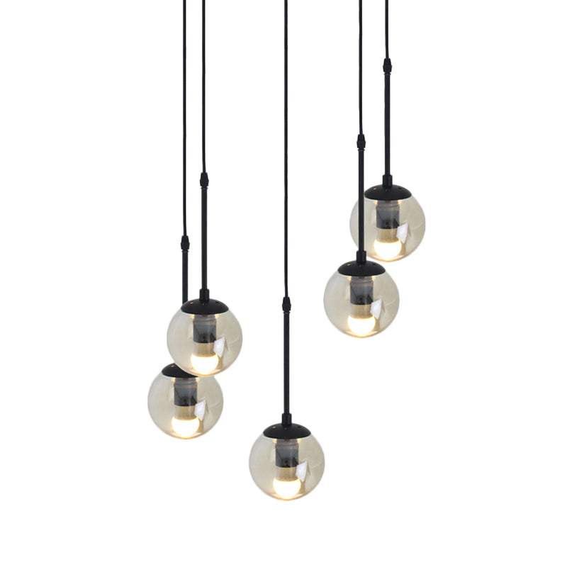 Clear Glass Black Cluster Pendant Light Globe 3/5/10 Heads Industrial Hanging Lamp Kit with Linear/Round Canopy Clearhalo 'Ceiling Lights' 'Chandeliers' 'Glass shade' 'Glass' 'Industrial Pendants' 'Industrial' 'Middle Century Pendants' 'Pendant Lights' 'Pendants' 'Tiffany' Lighting' 791771