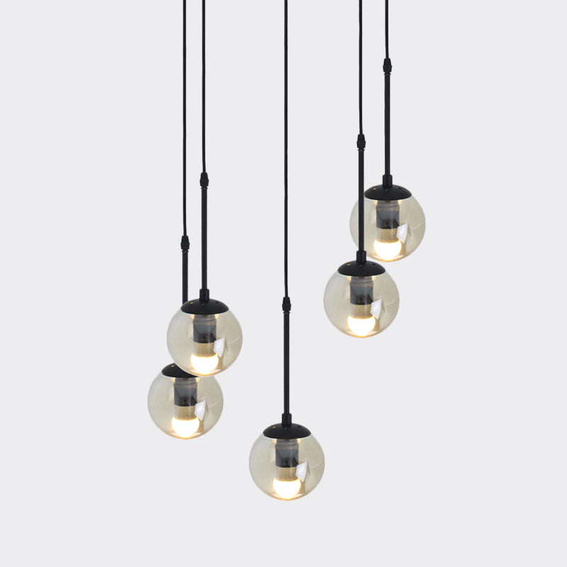 Clear Glass Black Cluster Pendant Light Globe 3/5/10 Heads Industrial Hanging Lamp Kit with Linear/Round Canopy Clearhalo 'Ceiling Lights' 'Chandeliers' 'Glass shade' 'Glass' 'Industrial Pendants' 'Industrial' 'Middle Century Pendants' 'Pendant Lights' 'Pendants' 'Tiffany' Lighting' 791772