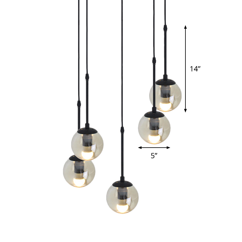 Clear Glass Black Cluster Pendant Light Globe 3/5/10 Heads Industrial Hanging Lamp Kit with Linear/Round Canopy Clearhalo 'Ceiling Lights' 'Chandeliers' 'Glass shade' 'Glass' 'Industrial Pendants' 'Industrial' 'Middle Century Pendants' 'Pendant Lights' 'Pendants' 'Tiffany' Lighting' 791773