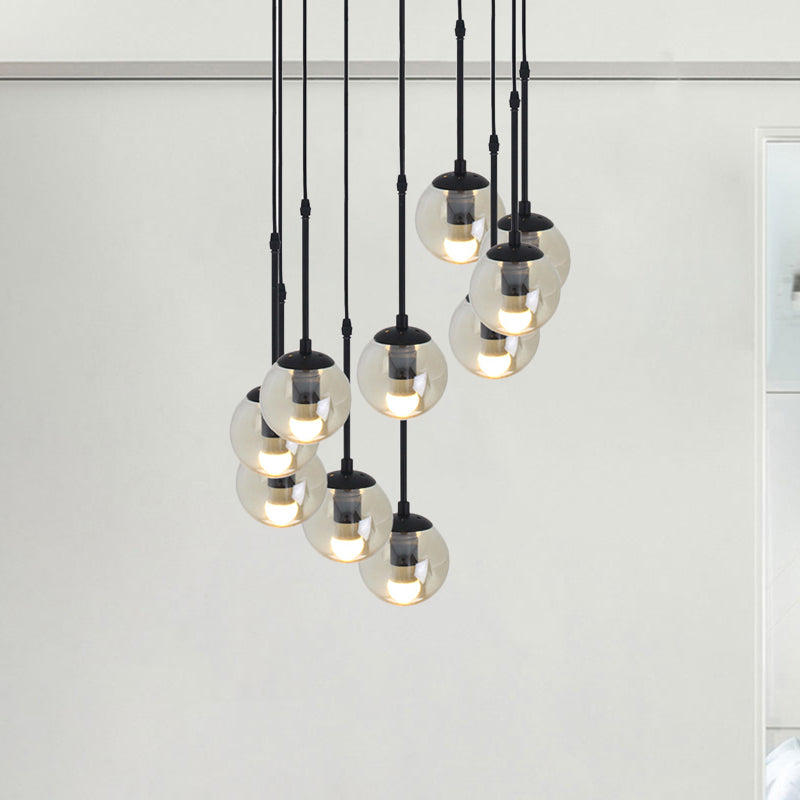 Clear Glass Black Cluster Pendant Light Globe 3/5/10 Heads Industrial Hanging Lamp Kit with Linear/Round Canopy Clearhalo 'Ceiling Lights' 'Chandeliers' 'Glass shade' 'Glass' 'Industrial Pendants' 'Industrial' 'Middle Century Pendants' 'Pendant Lights' 'Pendants' 'Tiffany' Lighting' 791775