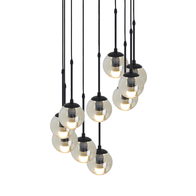 Clear Glass Black Cluster Pendant Light Globe 3/5/10 Heads Industrial Hanging Lamp Kit with Linear/Round Canopy Clearhalo 'Ceiling Lights' 'Chandeliers' 'Glass shade' 'Glass' 'Industrial Pendants' 'Industrial' 'Middle Century Pendants' 'Pendant Lights' 'Pendants' 'Tiffany' Lighting' 791776