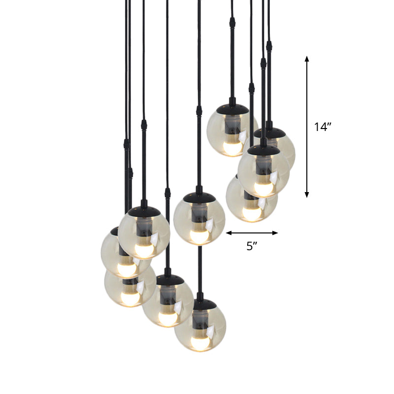 Clear Glass Black Cluster Pendant Light Globe 3/5/10 Heads Industrial Hanging Lamp Kit with Linear/Round Canopy Clearhalo 'Ceiling Lights' 'Chandeliers' 'Glass shade' 'Glass' 'Industrial Pendants' 'Industrial' 'Middle Century Pendants' 'Pendant Lights' 'Pendants' 'Tiffany' Lighting' 791778