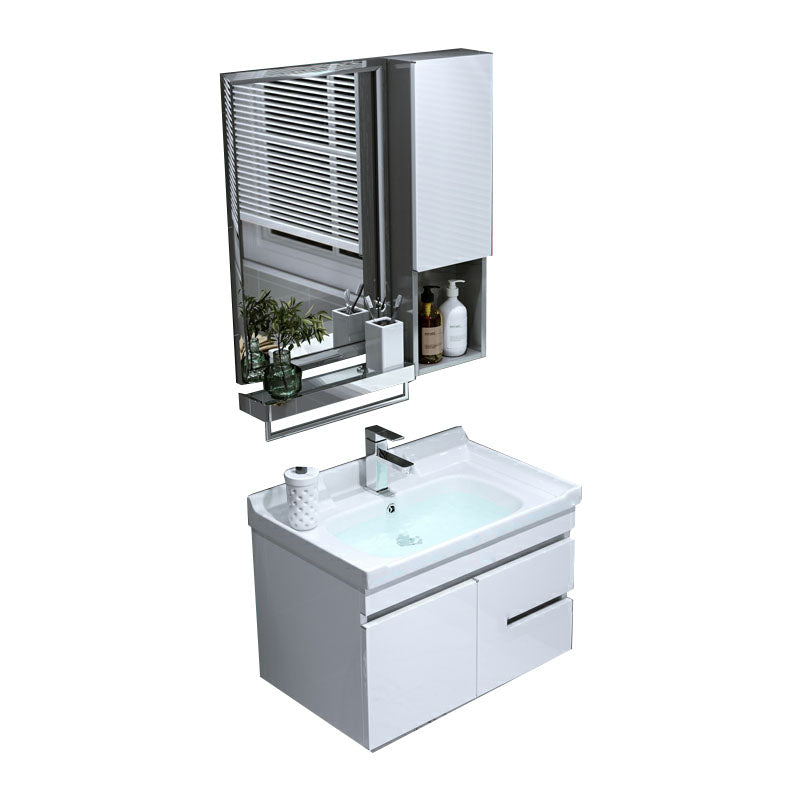 Wall Mount White Modern Bathroom Sink Vanity with Mirror Faucet Vanity & Faucet & Mirror & Sideboard 24"L x 19"W x 19"H 2 Clearhalo 'Bathroom Remodel & Bathroom Fixtures' 'Bathroom Vanities' 'bathroom_vanities' 'Home Improvement' 'home_improvement' 'home_improvement_bathroom_vanities' 7933079