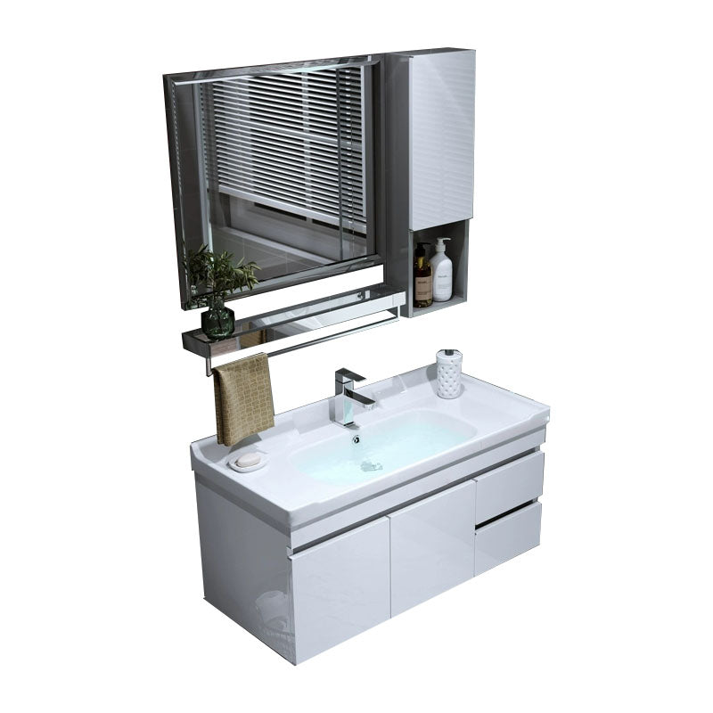 Wall Mount White Modern Bathroom Sink Vanity with Mirror Faucet Vanity & Faucet & Mirror & Sideboard 2 Clearhalo 'Bathroom Remodel & Bathroom Fixtures' 'Bathroom Vanities' 'bathroom_vanities' 'Home Improvement' 'home_improvement' 'home_improvement_bathroom_vanities' 7933082