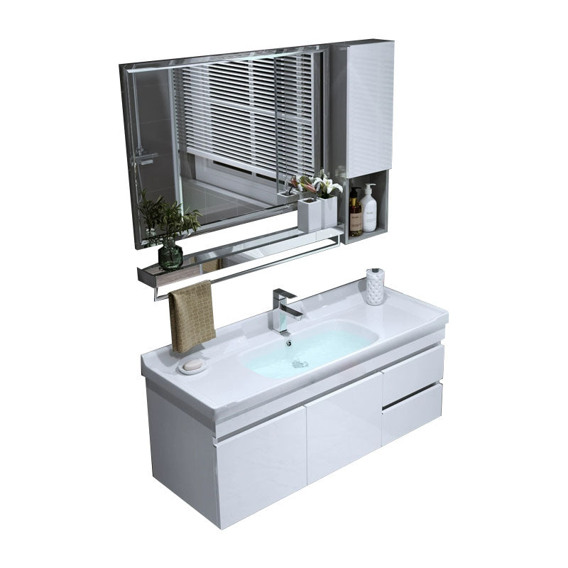 Wall Mount White Modern Bathroom Sink Vanity with Mirror Faucet Vanity & Faucet & Mirror & Sideboard 2 Clearhalo 'Bathroom Remodel & Bathroom Fixtures' 'Bathroom Vanities' 'bathroom_vanities' 'Home Improvement' 'home_improvement' 'home_improvement_bathroom_vanities' 7933084