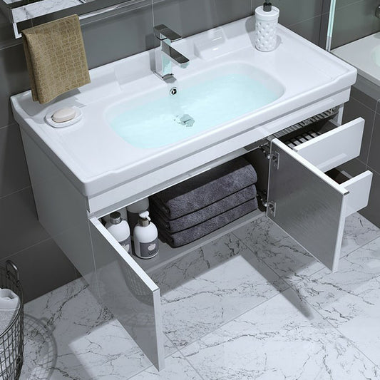 Wall Mount White Modern Bathroom Sink Vanity with Mirror Faucet Clearhalo 'Bathroom Remodel & Bathroom Fixtures' 'Bathroom Vanities' 'bathroom_vanities' 'Home Improvement' 'home_improvement' 'home_improvement_bathroom_vanities' 7933085