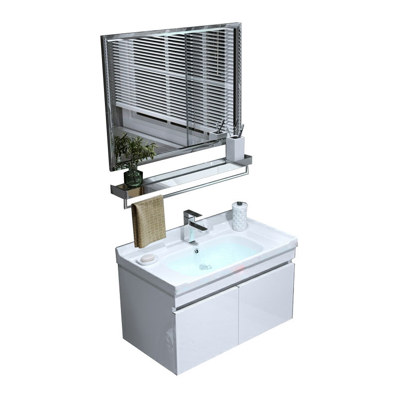 Wall Mount White Modern Bathroom Sink Vanity with Mirror Faucet Vanity & Faucet & Mirrors Drawer Not Included Clearhalo 'Bathroom Remodel & Bathroom Fixtures' 'Bathroom Vanities' 'bathroom_vanities' 'Home Improvement' 'home_improvement' 'home_improvement_bathroom_vanities' 7933096