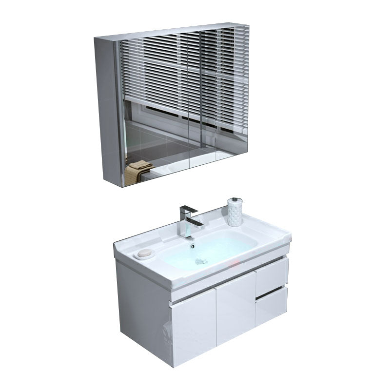 Wall Mount White Modern Bathroom Sink Vanity with Mirror Faucet Vanity & Faucet & Mirror Cabinet 32"L x 19"W x 19"H 2 Clearhalo 'Bathroom Remodel & Bathroom Fixtures' 'Bathroom Vanities' 'bathroom_vanities' 'Home Improvement' 'home_improvement' 'home_improvement_bathroom_vanities' 7933098