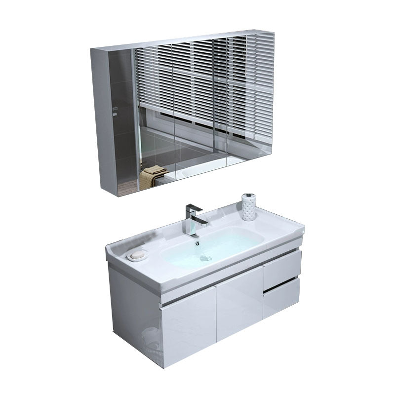 Wall Mount White Modern Bathroom Sink Vanity with Mirror Faucet Vanity & Faucet & Mirror Cabinet 2 Clearhalo 'Bathroom Remodel & Bathroom Fixtures' 'Bathroom Vanities' 'bathroom_vanities' 'Home Improvement' 'home_improvement' 'home_improvement_bathroom_vanities' 7933099
