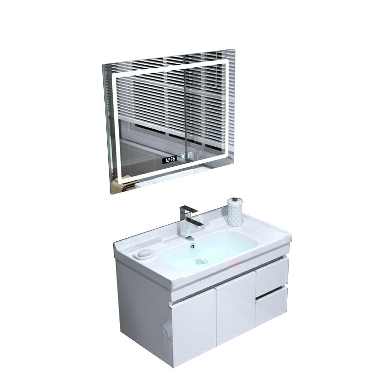 Wall Mount White Modern Bathroom Sink Vanity with Mirror Faucet Vanity & Faucet & Smart Mirror 32"L x 19"W x 19"H 2 Clearhalo 'Bathroom Remodel & Bathroom Fixtures' 'Bathroom Vanities' 'bathroom_vanities' 'Home Improvement' 'home_improvement' 'home_improvement_bathroom_vanities' 7933100