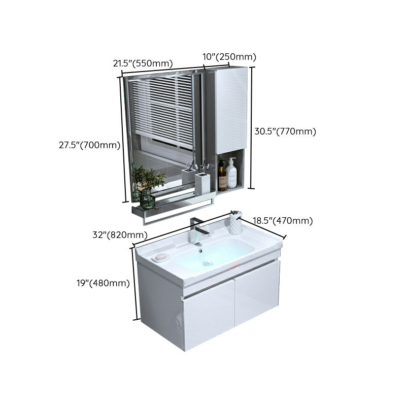 Wall Mount White Modern Bathroom Sink Vanity with Mirror Faucet Clearhalo 'Bathroom Remodel & Bathroom Fixtures' 'Bathroom Vanities' 'bathroom_vanities' 'Home Improvement' 'home_improvement' 'home_improvement_bathroom_vanities' 7933106