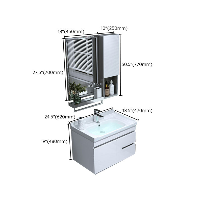 Wall Mount White Modern Bathroom Sink Vanity with Mirror Faucet Clearhalo 'Bathroom Remodel & Bathroom Fixtures' 'Bathroom Vanities' 'bathroom_vanities' 'Home Improvement' 'home_improvement' 'home_improvement_bathroom_vanities' 7933107