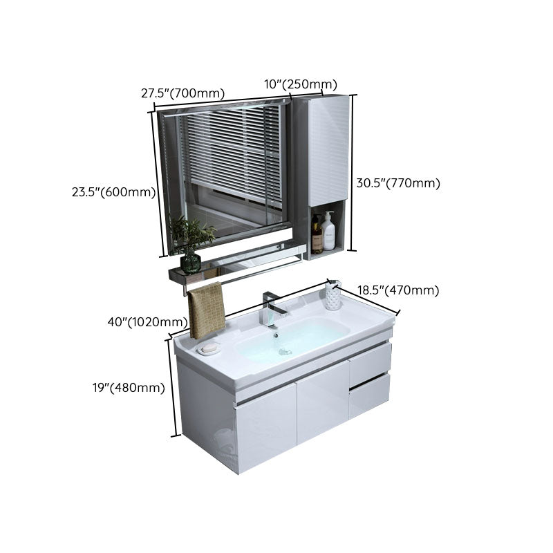 Wall Mount White Modern Bathroom Sink Vanity with Mirror Faucet Clearhalo 'Bathroom Remodel & Bathroom Fixtures' 'Bathroom Vanities' 'bathroom_vanities' 'Home Improvement' 'home_improvement' 'home_improvement_bathroom_vanities' 7933111