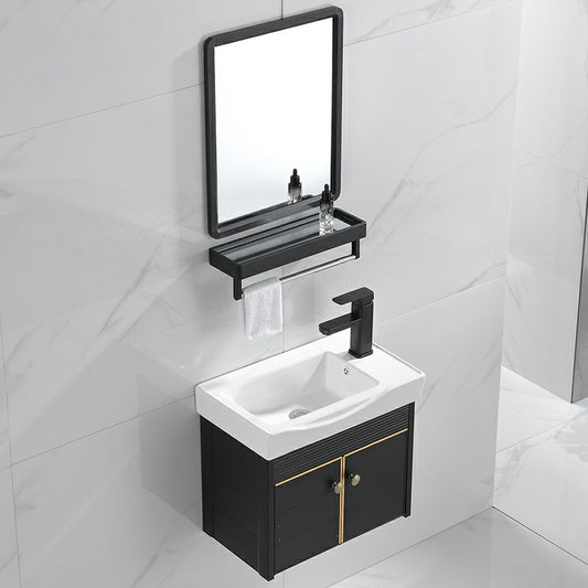 Wall Mount Metal Modern Sink Vanity with Sink for Bathroom in Black Clearhalo 'Bathroom Remodel & Bathroom Fixtures' 'Bathroom Vanities' 'bathroom_vanities' 'Home Improvement' 'home_improvement' 'home_improvement_bathroom_vanities' 7943051