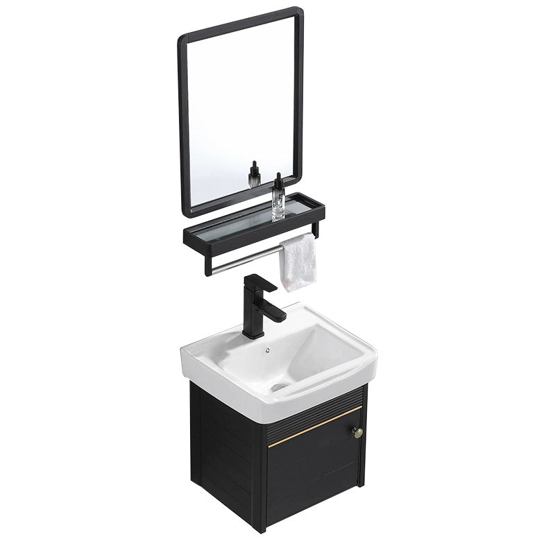 Wall Mount Metal Modern Sink Vanity with Sink for Bathroom in Black Vanity & Faucet & Mirrors 16.9"L x 14.2"W x 18.9"H Clearhalo 'Bathroom Remodel & Bathroom Fixtures' 'Bathroom Vanities' 'bathroom_vanities' 'Home Improvement' 'home_improvement' 'home_improvement_bathroom_vanities' 7943052