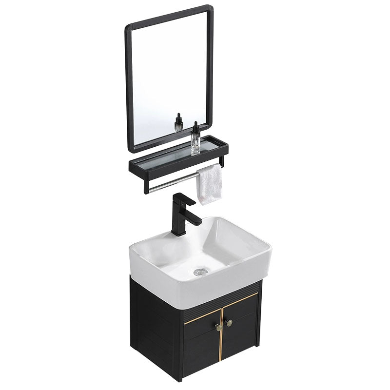 Wall Mount Metal Modern Sink Vanity with Sink for Bathroom in Black Vanity & Faucet & Mirrors 19"L x 15"W x 19"H Clearhalo 'Bathroom Remodel & Bathroom Fixtures' 'Bathroom Vanities' 'bathroom_vanities' 'Home Improvement' 'home_improvement' 'home_improvement_bathroom_vanities' 7943054