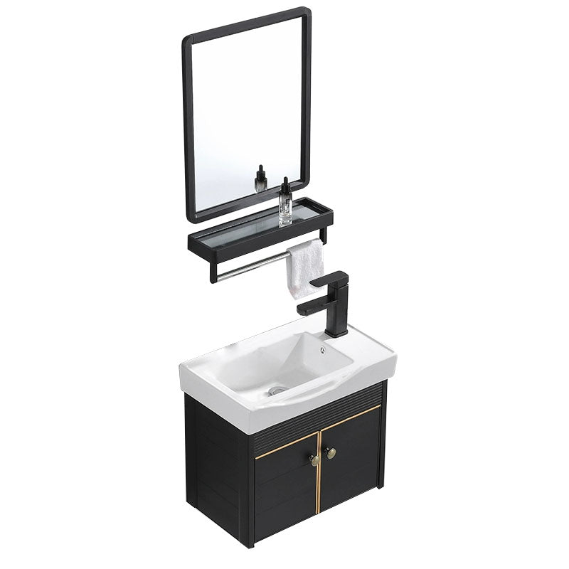 Wall Mount Metal Modern Sink Vanity with Sink for Bathroom in Black Vanity & Faucet & Mirrors 20"L x 13"W x 19"H Clearhalo 'Bathroom Remodel & Bathroom Fixtures' 'Bathroom Vanities' 'bathroom_vanities' 'Home Improvement' 'home_improvement' 'home_improvement_bathroom_vanities' 7943055