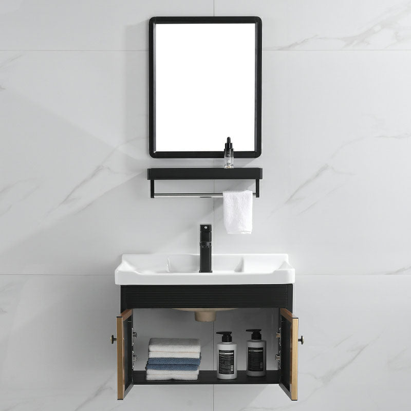 Wall Mount Metal Modern Sink Vanity with Sink for Bathroom in Black Clearhalo 'Bathroom Remodel & Bathroom Fixtures' 'Bathroom Vanities' 'bathroom_vanities' 'Home Improvement' 'home_improvement' 'home_improvement_bathroom_vanities' 7943056