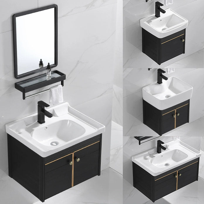 Wall Mount Metal Modern Sink Vanity with Sink for Bathroom in Black Clearhalo 'Bathroom Remodel & Bathroom Fixtures' 'Bathroom Vanities' 'bathroom_vanities' 'Home Improvement' 'home_improvement' 'home_improvement_bathroom_vanities' 7943057