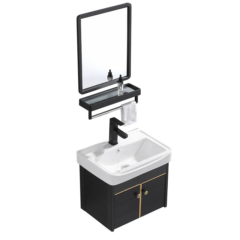 Wall Mount Metal Modern Sink Vanity with Sink for Bathroom in Black Vanity & Faucet & Mirrors 20"L x 14"W x 19"H Clearhalo 'Bathroom Remodel & Bathroom Fixtures' 'Bathroom Vanities' 'bathroom_vanities' 'Home Improvement' 'home_improvement' 'home_improvement_bathroom_vanities' 7943058