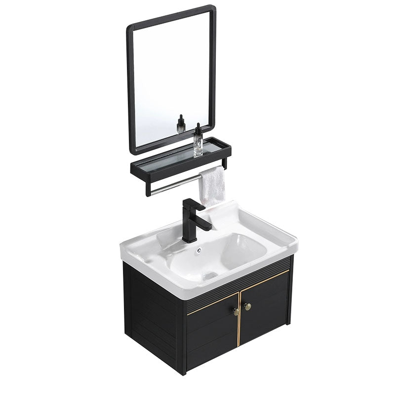 Wall Mount Metal Modern Sink Vanity with Sink for Bathroom in Black Vanity & Faucet & Mirrors 24"L x 16"W x 19"H Clearhalo 'Bathroom Remodel & Bathroom Fixtures' 'Bathroom Vanities' 'bathroom_vanities' 'Home Improvement' 'home_improvement' 'home_improvement_bathroom_vanities' 7943059