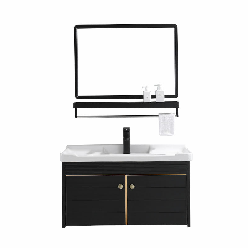 Wall Mount Metal Modern Sink Vanity with Sink for Bathroom in Black Clearhalo 'Bathroom Remodel & Bathroom Fixtures' 'Bathroom Vanities' 'bathroom_vanities' 'Home Improvement' 'home_improvement' 'home_improvement_bathroom_vanities' 7943060