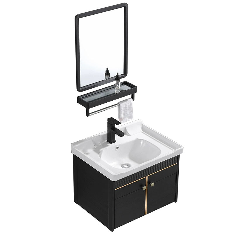 Wall Mount Metal Modern Sink Vanity with Sink for Bathroom in Black Vanity & Faucet & Mirrors 23.6"L x 18.5"W x 18.9"H Clearhalo 'Bathroom Remodel & Bathroom Fixtures' 'Bathroom Vanities' 'bathroom_vanities' 'Home Improvement' 'home_improvement' 'home_improvement_bathroom_vanities' 7943061