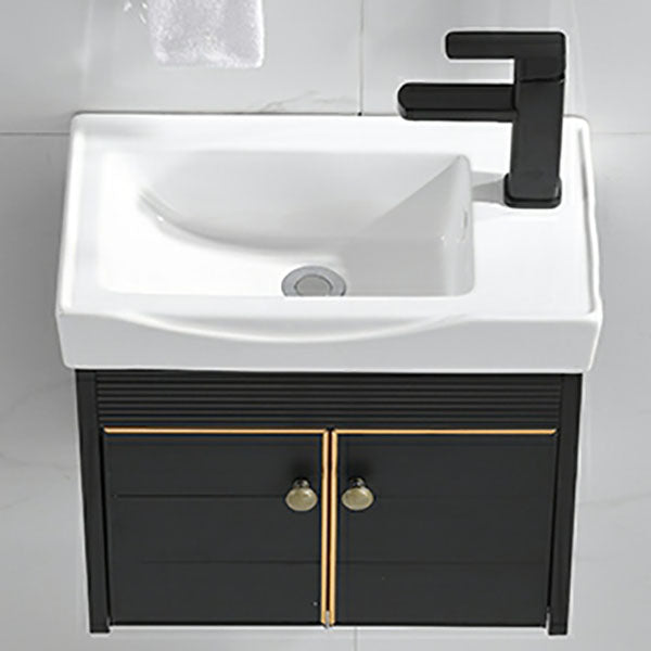 Wall Mount Metal Modern Sink Vanity with Sink for Bathroom in Black Clearhalo 'Bathroom Remodel & Bathroom Fixtures' 'Bathroom Vanities' 'bathroom_vanities' 'Home Improvement' 'home_improvement' 'home_improvement_bathroom_vanities' 7943065