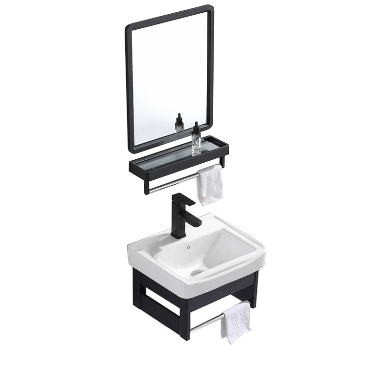 Wall Mount Metal Modern Sink Vanity with Sink for Bathroom in Black Vanity & Faucet & Mirrors 17"L x 14"W x 10"H Clearhalo 'Bathroom Remodel & Bathroom Fixtures' 'Bathroom Vanities' 'bathroom_vanities' 'Home Improvement' 'home_improvement' 'home_improvement_bathroom_vanities' 7943066