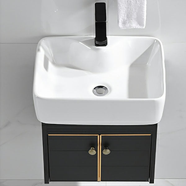 Wall Mount Metal Modern Sink Vanity with Sink for Bathroom in Black Clearhalo 'Bathroom Remodel & Bathroom Fixtures' 'Bathroom Vanities' 'bathroom_vanities' 'Home Improvement' 'home_improvement' 'home_improvement_bathroom_vanities' 7943067