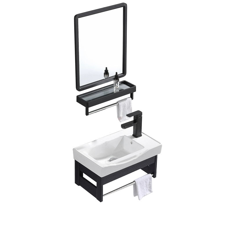 Wall Mount Metal Modern Sink Vanity with Sink for Bathroom in Black Vanity & Faucet & Mirrors 20"L x 12"W x 10"H Clearhalo 'Bathroom Remodel & Bathroom Fixtures' 'Bathroom Vanities' 'bathroom_vanities' 'Home Improvement' 'home_improvement' 'home_improvement_bathroom_vanities' 7943068