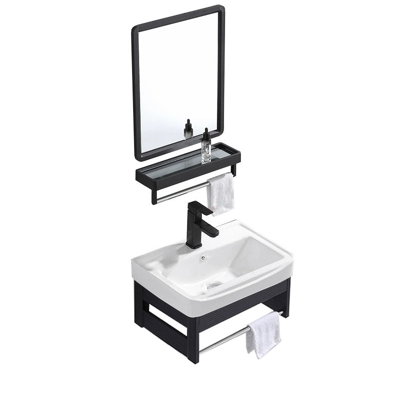 Wall Mount Metal Modern Sink Vanity with Sink for Bathroom in Black Vanity & Faucet & Mirrors 20"L x 14"W x 10"H Clearhalo 'Bathroom Remodel & Bathroom Fixtures' 'Bathroom Vanities' 'bathroom_vanities' 'Home Improvement' 'home_improvement' 'home_improvement_bathroom_vanities' 7943069