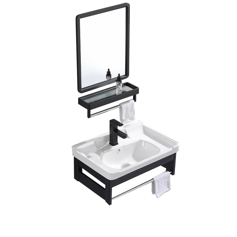 Wall Mount Metal Modern Sink Vanity with Sink for Bathroom in Black Vanity & Faucet & Mirrors 24"L x 16"W x 10"H Clearhalo 'Bathroom Remodel & Bathroom Fixtures' 'Bathroom Vanities' 'bathroom_vanities' 'Home Improvement' 'home_improvement' 'home_improvement_bathroom_vanities' 7943071